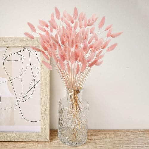 Uieke 17’’ Natural Bunny Tails Dried Flowers, 120 Pcs Dried Lagurus Ovatus, Dried Pink Pampas Grass Decor for Farmhouse Flower Arrangements Wedding Home Boho Party Decorations thumbnail 5