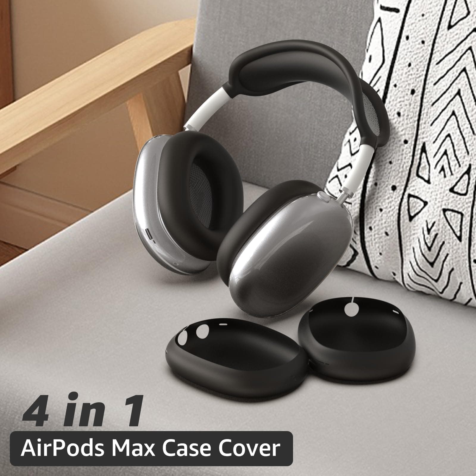 Silicone Case for AirPods Max (2024/2020), Clear Soft TPU Ear Cup, Ear Pad Protector, Headband Cover for AirPods Max (USB-C / Flash), Transparent Accessories for Apple, Midnight thumbnail 2