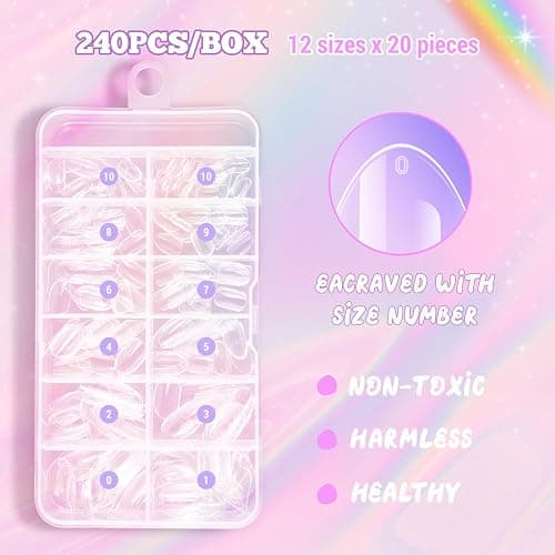 krofaue Almond Kids Nail Tips - Soft Gel Extra Short Press on Nails | 240Pcs 12 Sizes for Children Girls Clear Almond Fake Nails for DIY Manicure 9-12 years old thumbnail 7