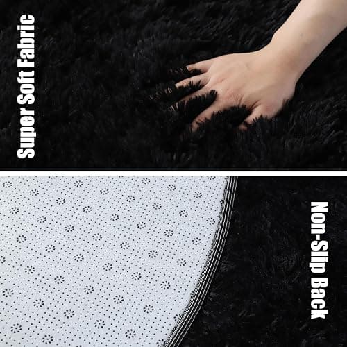 yulidayang Black Fluffy Round Area Rugs for Bedroom,4'X4'Shag Circle Area Rugs for Living Room,Non Slip Fuzzy Plush Rug for Kids Room Boys Girls Room and Dorm Home Decor Rug - 4ft Round - Black thumbnail 6