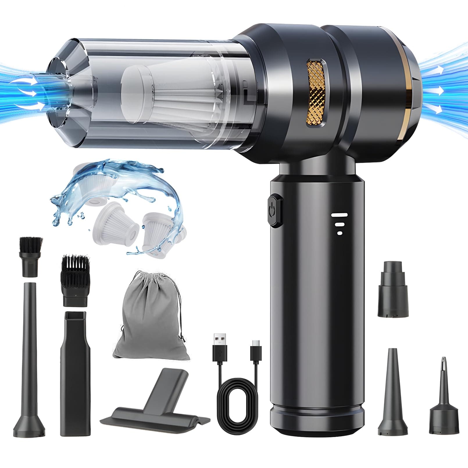 Handheld Vacuum Car Vacuum Cleaner,25000Pa Powerful Brushless 4-in-1,Car Vacuum Cordless,Low Noise Rechargeable Mini Vacuum for Vehicle,Home, Office,Keyboard,Pet Hair(Black Gold) - Image 1