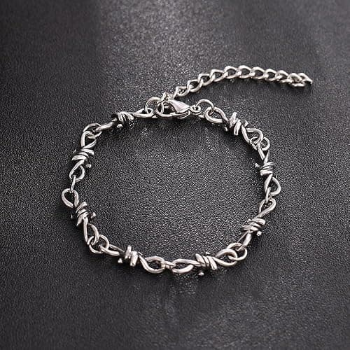 TURTLEDOVE Gothic Barbed Wire Chain Bracelet, Punk Thorns Link Bracelet, Stainless Steel Twisted Jewelry thumbnail 2