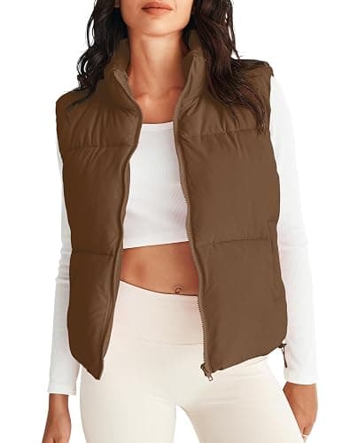 MEROKEETY Puffer Vest Women 2025 Fall Winter Sleeveless Jackets Lightweight Warm Stand Collar Quilted Zip Up Coat - Image 1