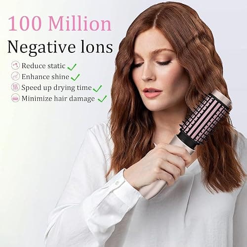 Cordless Hair Curling Iron Brush, Travel Curl Brush, 3-in-1 Portable Curling Iron Cordless, Plasma Thermal Hair Brush, 7000mAh USB Rechargeable Curlings Wand, Mini Hot Curlings Brush-Blush Pink thumbnail 5