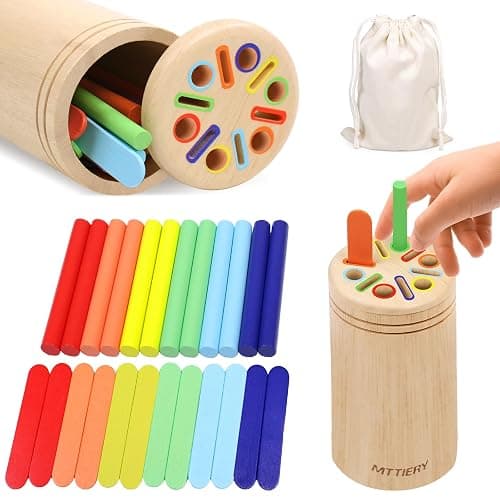 MTTIERY Montessori Wooden Color Sorting Toys for 18 Month Old,Preschool Learning Activities Educational Fine Motor Matching Game,Birthday Gifts for Boys Girls - Ice Cream Stick - Image 1