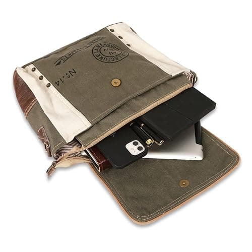 12 In Canvas Messenger Shoulder Bag for Men & Women, Unisex Crossbody Bag with Leather Touch, Flap Closure, Travel & Work Bag thumbnail 7