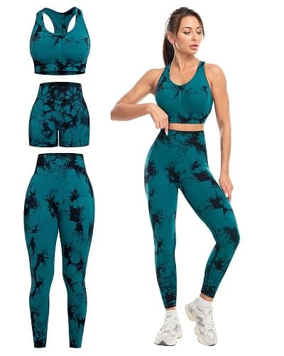 SALSPOR 3 Piece Workout Sets for Women Butt Lifting Leggings with High Impact Sports Bra Gym Shorts - Image 1