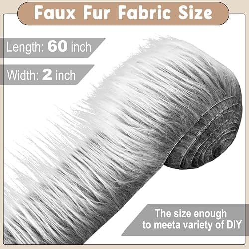 White Grey 2x60Inch Faux Fur Shaggy Plush Faux Fur, Fabric Precut Strips Fluffy Fuzzy Faux Fur, Craft Beard Hair, Beard Miniature Dolls Rugs Mats Gift, Winter Halloween Christmas Costume Party Decor thumbnail 2