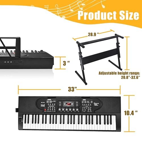 61 Key Portable Keyboard Piano with Stand, Electronic Keyboard Piano Kit, Microphone, Note Stickers, Music Rest, Digital Music Keyboard Built-In Speakers for Beginners thumbnail 7