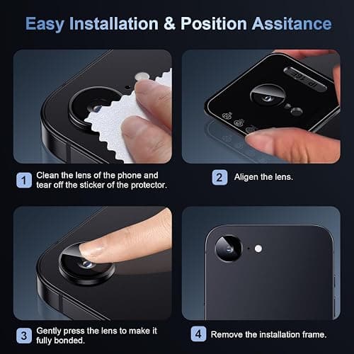 AFARER for iPhone 16e 2025 Camera Lens Protector, Individual Metal Ring Tempered Glass Lens Cover[9H Hardness][Anti-Shatter] Thin HD Camera Clear Cover, 1 Set-Black thumbnail 7
