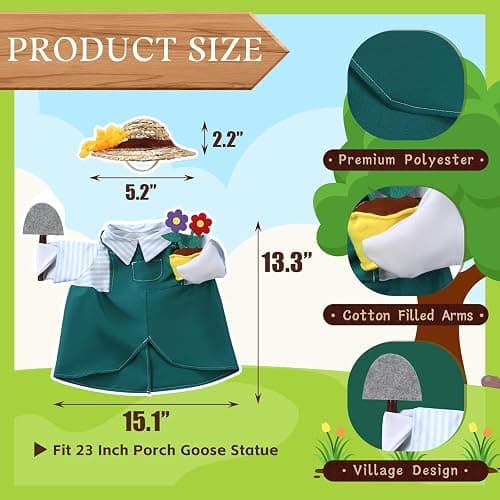 EKOREST Gardener Porch Goose Outfits for 23 Inch Lawn Statue | Summer Gardener with Flower Pot and Shovel Costume for Cement Statue, Spring Sculpture Clothes for Yard Patio Decoration thumbnail 7