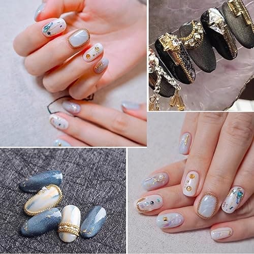 WOKOTO 12 Gold Black And Silver Metallic 3D Nail Chains Charms Punk Ball Beads Fingernails Nail Charms Bling Design Gold Silver Jewels Diy Craft Decoration Accessories Chain Nail Charms Jewelrys thumbnail 7