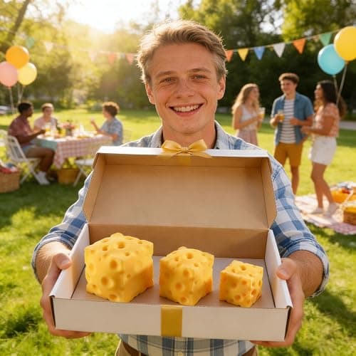 Cheese Squishy Cube Block, Squishy Fidget Toys for Adults & Teens, Easter Basket Stocking Stuffers, Sensory Stress Ball Squeeze Toys for Stress Relief (Yellow 2.4 in) thumbnail 2