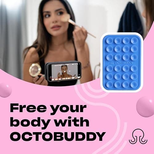 OCTOBUDDY Classic - Silicone Suction Phone Case Adhesive Mount - Hands-Free, Strong Grip Holder for Selfies & Videos - iPhone & Android Compatible - 2.25″ x 3.25″, Baby Blue Jay thumbnail 3