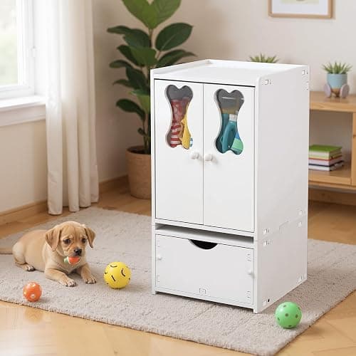 Teenyyou 22.84 x 12.99 x 12.6 Inch Pet Wardrobe Closet Dog Toy Clothes Storage Organizer with Doors and Telescopic Hanging Rod Combinable Drawers Closet Rack for Small Dog Cat Toys Clothes Accessories thumbnail 7