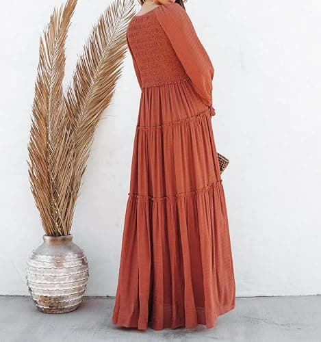 R.Vivimos Maxi Dress for Women Long Sleeve V Neck Empire Waist Layered Ruffle Boho Casual Flowy Long Dresses thumbnail 4