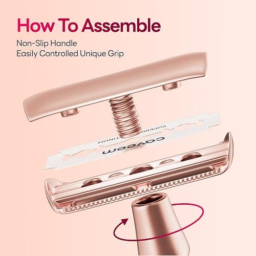 CAVEEM Rose Gold Double-Edge Safety Razor, Single-Blade Razors with 5 Stainless Steel Blades, Reusable Metal Razor for Men and Women thumbnail 6