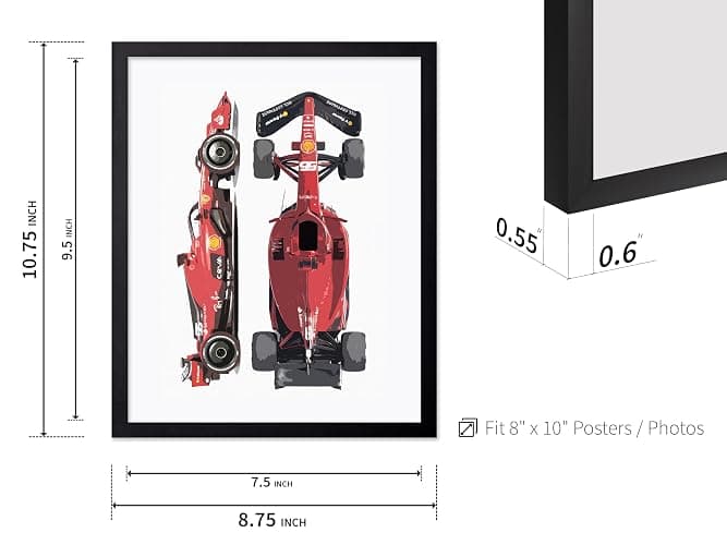 Poster Master Vintage Illustration Poster - Retro Sports Print - Race Car, Leclerc, Sainz, Cars, Driver, Fan - Gift for Athlete, Friend - Wall Decor for Home, Dorm, 8x10 Black Framed thumbnail 3