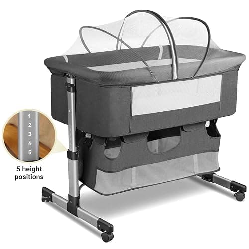 Baby Crib,3 in 1 Bedside Crib Adjustable Portable Bed for Infant,Baby Bassinet Baby Newborn Must Have Bed,Grey - Bedside Crib-grey thumbnail 5