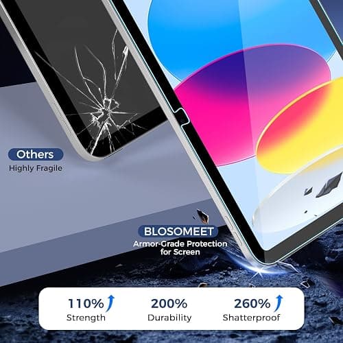 BLOSOMEET 2 Pack Screen Protector for iPad 11th A16 2025 & 10th Generation 10.9 Inch 2022, HD Clear 9H Hardness Tempered Glass [Face ID & Apple Pencil Compatible] Ultra Sensitive Case Friendly thumbnail 6