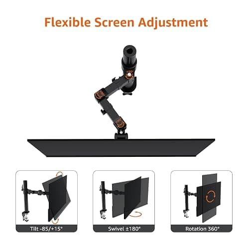 Amazon Basics Single Computer Monitor Stand with Tilt and Rotation, Height Adjustable VESA Desk Arm Mount, Steel, 30 inches, Black thumbnail 4