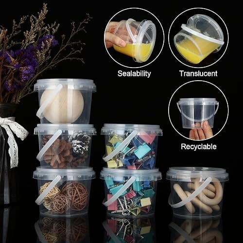 ZOEYES 50 PCS 10 oz Slime Containers with Lids and Handles, Plastic 300ml Storage Bucket Containers, Clear Slime Storage Case for Slime DIY Art Craft, Mini Toy, Pigment, Small Tools, Part Material thumbnail 3