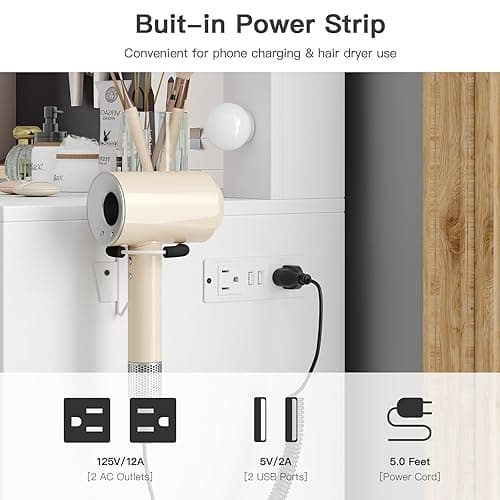 Yanosaku Vanity Desk & Power Outl, Makeup Vanity with Mirror and 12 LED Lights, Makeup Table with 11 Drawers, Vanity Table with Chair,Set 3 Lighting Modes Brightness Adjustable-(White) thumbnail 6