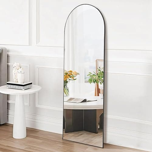 OLIXIS Arched Full Length Mirror 59"x16" for Bedroom, Full Body Mirror with Stand, Hanging or Leaning for Wall, Aluminum Alloy Thin Frame Floor Standing for Living Room, Tall, Black - Image 1