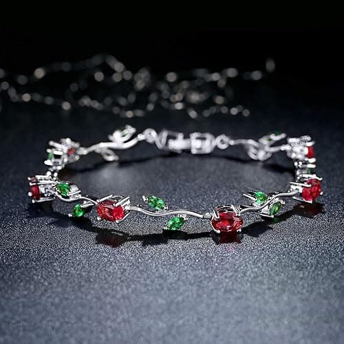 BISAER Lovely White Gold Plated AAA Cubic Zirconia Gemstone Flower Vine 7 Inches Bracelet for Mothers thumbnail 2