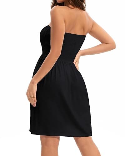 elescat Summer Dresses for Women Strapless Casual Beach Cover Ups Tube Top Sundress thumbnail 6