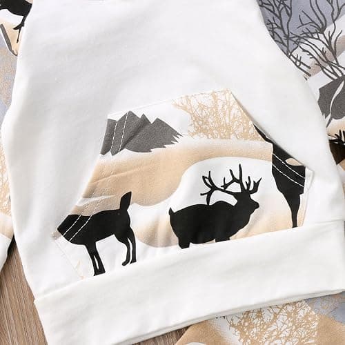 2Pcs Baby Boys Hoodie Tops Pants Set Dinosaur Deer Print Sweatsuit Fall Winter Outfits thumbnail 4