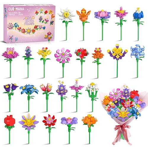 24 Pack Flowers Valentines Party Favors for Kids Building Set - 789PCS Flowers 3.6MM Mini Building Block Toy for Valentines Day Classroom Prize Stocking Stuffer Birthday Return Gift for Girl Boy 6+ - Image 1