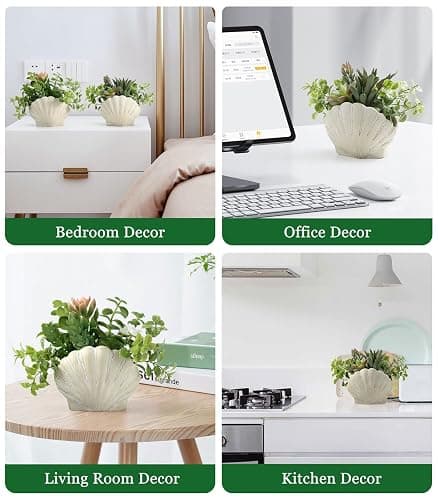 Lewondr Fake Plants Set of 2, Assorted Faux Succulents Artificial Plants with Sea Shell Pots, Artificial Greenery in Coastal Beach Decor, Ocean Seashell Series for Home Bedroom Beach Theme Party thumbnail 6