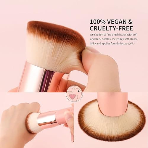 DUcare Foundation Brush for Liquid Makeup, Self Tanner Brush Flat Top Kabuki Professional Makeup Brushes Blending Mineral Powder Buffing Stippling Makeup Tools, Pink - Pink thumbnail 3