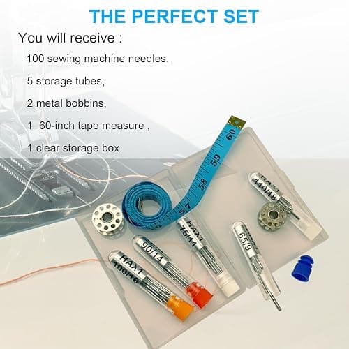 Sewing Machine Needles, 100 PCS Universal Sewing Machine Needle Set for Singer, Brother, Janome, Varmax, and Other Brands of Home Sewing Machines, Sizes 65/9, 75/11, 90/14, 100/16, 110/18 thumbnail 6