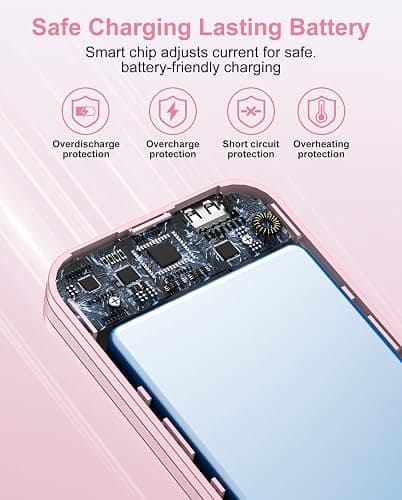 citicr Portable Charger Power Bank, 12000mAh 22.5W USB C Fast Charging with Built-in Cables and Wall Plug, Travel Essential Battery Pack with LED Display for iPhone, iPad, Samsung Pink thumbnail 6