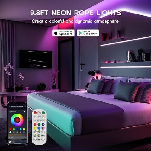 VOEWT LED Neon Lights,IC+RGB 9.8FT Rope Lights Control with App/Remote,Multiple Modes,DIY Design,Outdoor IP65 Waterproof,24V Flexible LED Strip Lights for Bedroom,Gaming,Party Decoration thumbnail 3