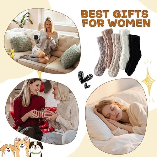 Premillow Fuzzy Socks for Women, Womens Winter Fluffy Socks 5 Pairs Ultra Soft Warm Fabric Sleeping Slipper Sock for Women thumbnail 7