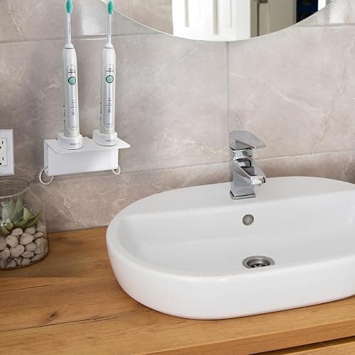 OAPRIRE Electric Toothbrush Holder for Bathroom, Acrylic Electric Toothbrush Holder Wall Mounted Come with Cable Organizer, Saving Space and Convenient Charging - White - White thumbnail 9