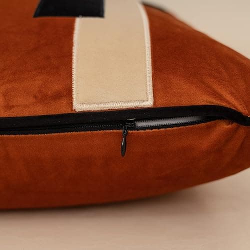 Yangest Burnt Orange Decorative Velvet Throw Pillow Cover Striped Patchwork Cushion Case Modern 18x18 Inch Pillowcase for Sofa Couch Bedroom Living Room Home Decor - Burnt Orange - 18" x 18" (Pack of 1) thumbnail 4