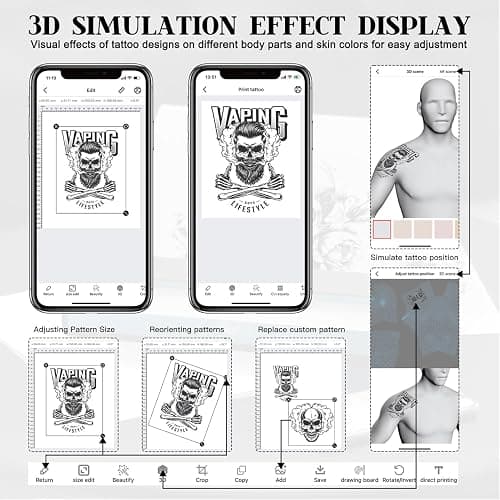 Wormhole Tattoo Stencil Printer Wireless Bluetooth 2,500mAh Battery Portable Tattoo Printer Compatible with Phone & PC for Artists and Beginners - Dark Gray thumbnail 6