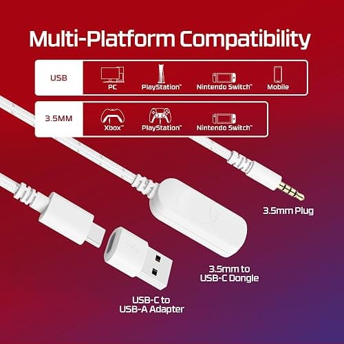 HyperX Cloud III – Wired Gaming Headset, PC, PS5, Xbox Series X|S, Angled 53mm Drivers, DTS, Memory Foam, Durable Frame, Ultra-Clear 10mm Mic, USB-C, USB-A, 3.5mm – White thumbnail 7