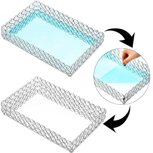 Hedume Crystal Cosmetic Mirrored Makeup Tray, 12.3" x 8", Large Jewelry Organizer, Ornate Decorative Vanity Tray for Dresser, Countertop, Wedding, Home, Bathroom thumbnail 4