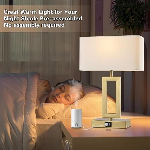 gernehop Gold Table Lamps Set of 2 with Dual USB Ports,3-Way Dimmable Touch Control Bedside Lamps,Modern Bedroom Table Lamp for Living Room,Nightstand LED Bulbs Included thumbnail 6