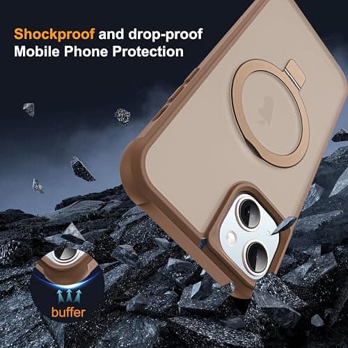 SKYLMW Compatible with iPhone 13 Case & iPhone 14 Case with Invisible Magnetic O-Ring Stand Translucent Phone Cases for 13 & 14 6.1" [Compatible with Mag-Safe][Great Grip Feeling], Desert Brown thumbnail 7