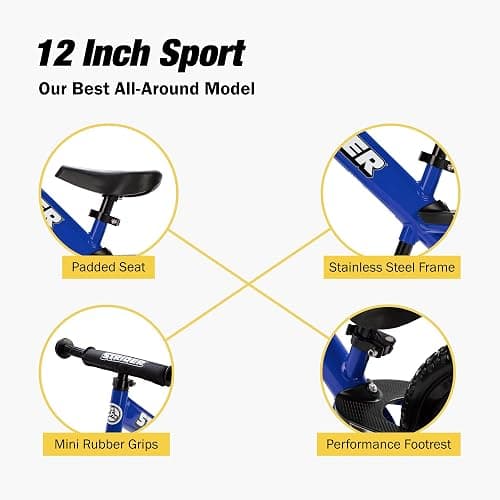 Strider 12” Sport Bike - No Pedal Balance Bicycle for Kids 1 to 4 Years - Includes Safety Pad, Padded Seat, Mini Grips & Flat-Free Tires - Tool-Free Assembly & Adjustments thumbnail 3