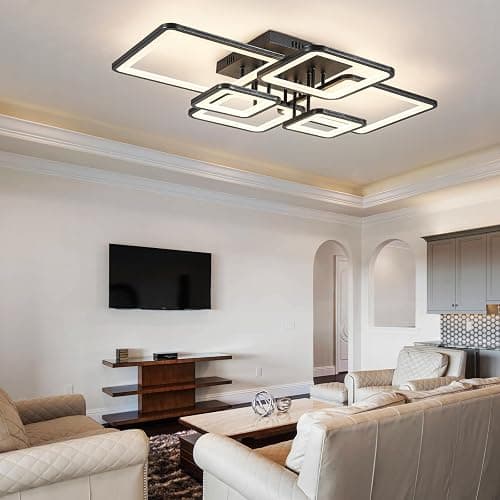 Shine LUEST Modern LED Ceiling Light Fixture Black Kitchen Lighting Fixtures Ceiling for Bedroom 31.5" Dimmable 6 Ring Square Ceiling Light for Kitchen with Remote Control for Living Room,Dining Room thumbnail 8