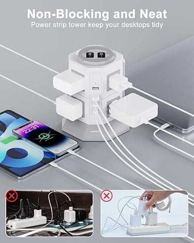 Tower Surge Protector Power Strip Flat Plugs with 8 Outlets 4 USB Ports (2 Type C), 6.5 FT Flat Extension Cord with Multiple Outlets, Charging Station with Surge Protection for Home Office Dorm thumbnail 5