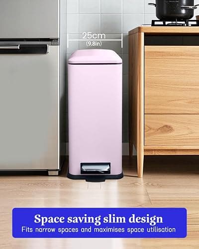 JM ·YIPENG Kitchen Bin 30L, Kitchen Pedal Bin with Soft Close Lid,30L Slim Bins with Removable Inner Bucket, Stainless Steel Bin for Kitchen,Bathroom,Bedroom and Office,Pink thumbnail 9