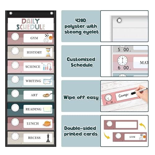 Monthly Calendar Pocket Chart for Classroom, Printed Days of The Week with Cards, Learning for Home or Kindergarten, Teacher Must Have Supplies That Fits Any School Décor (Black Calendar+Daily Schedule) thumbnail 5